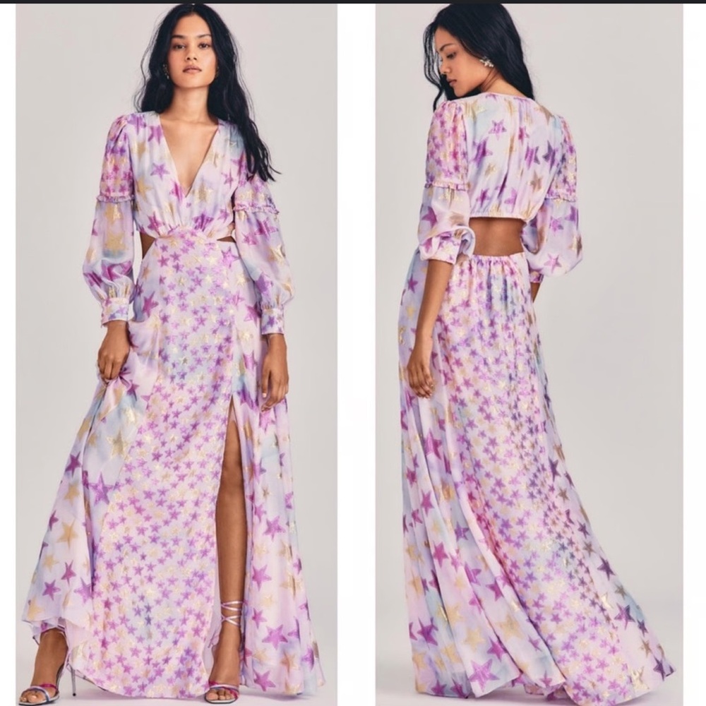 LoveShackFancy Pink and Purple Star Maxi Dress